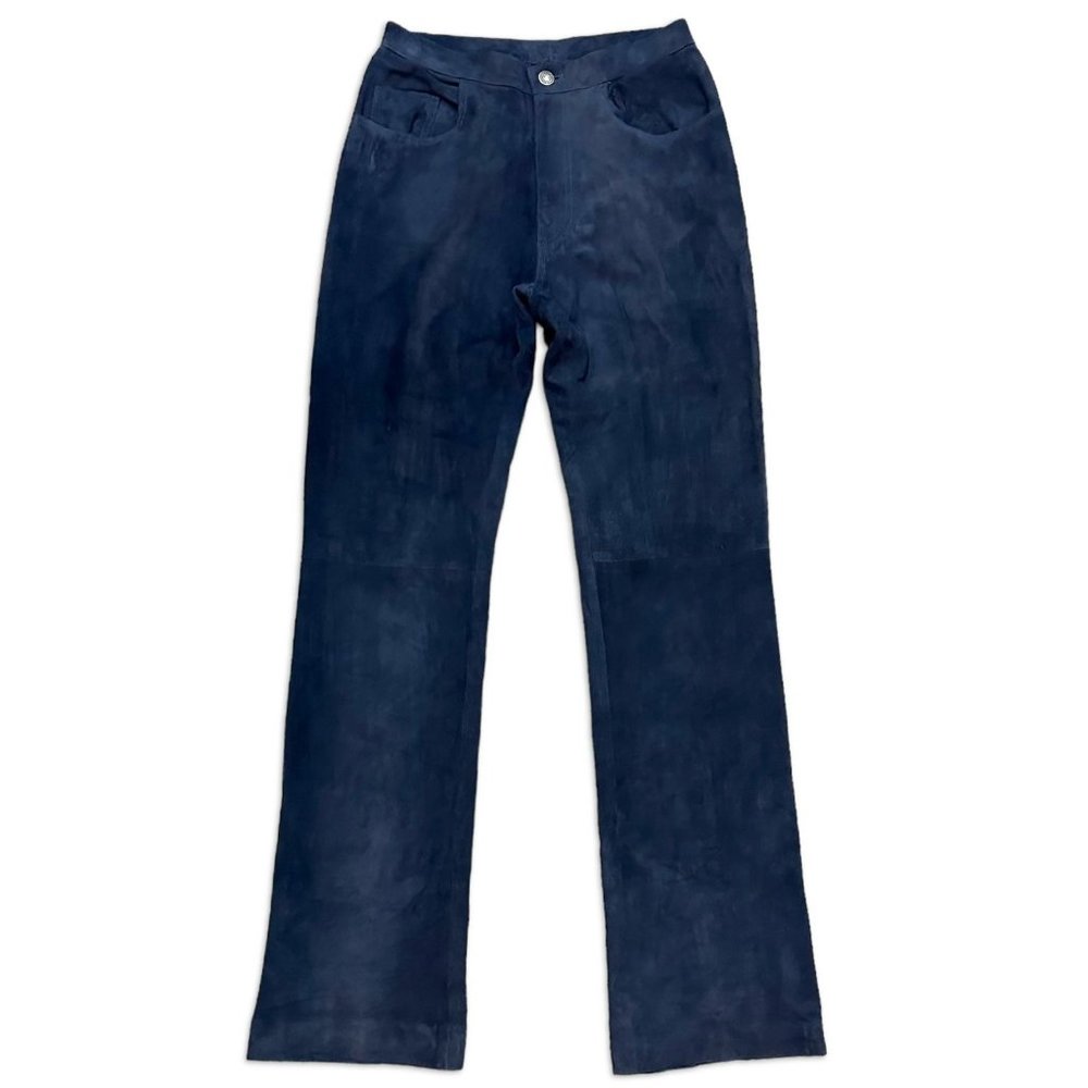 Loro Piana Women's Pant Italian Size 42 High Waist Bootcut Suede Leather Blue
